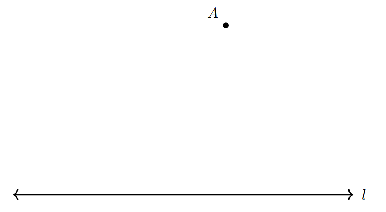 Given: Line l and Point A A line l and a point A not on the line.
